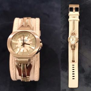 Diesel Accessories - Diesel white leather zipper watch Diesel Accessories - Diesel white leather zipper watch